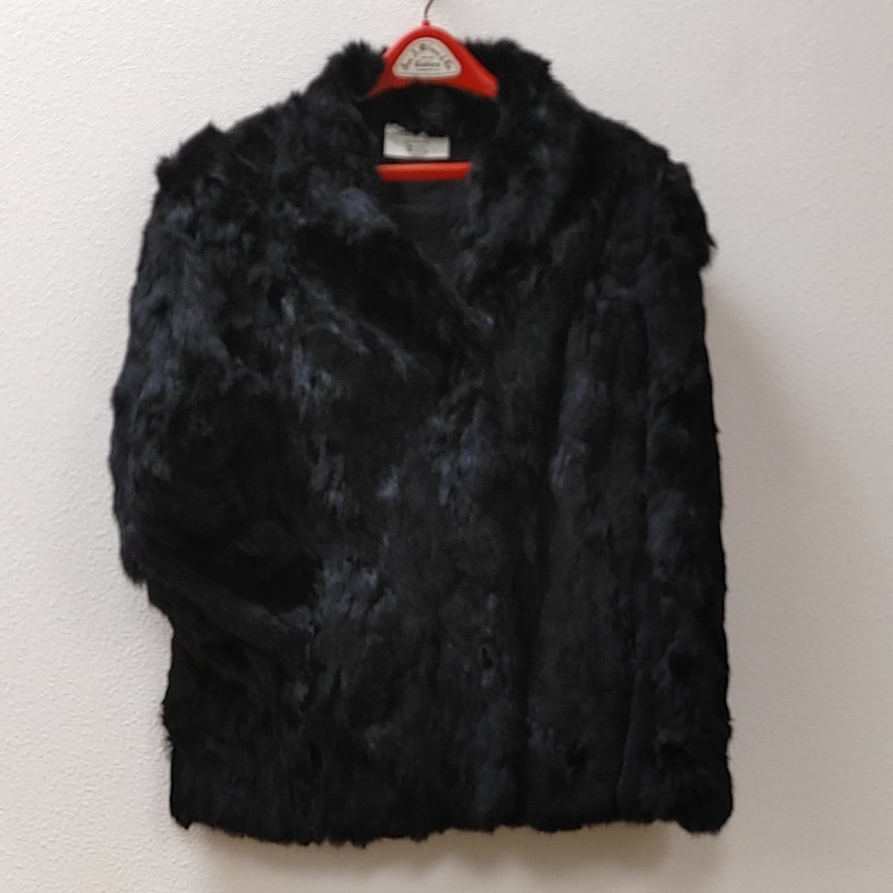SOMERSET FURS BLACK 100% PURE RABBIT COAT SIZE LARGE